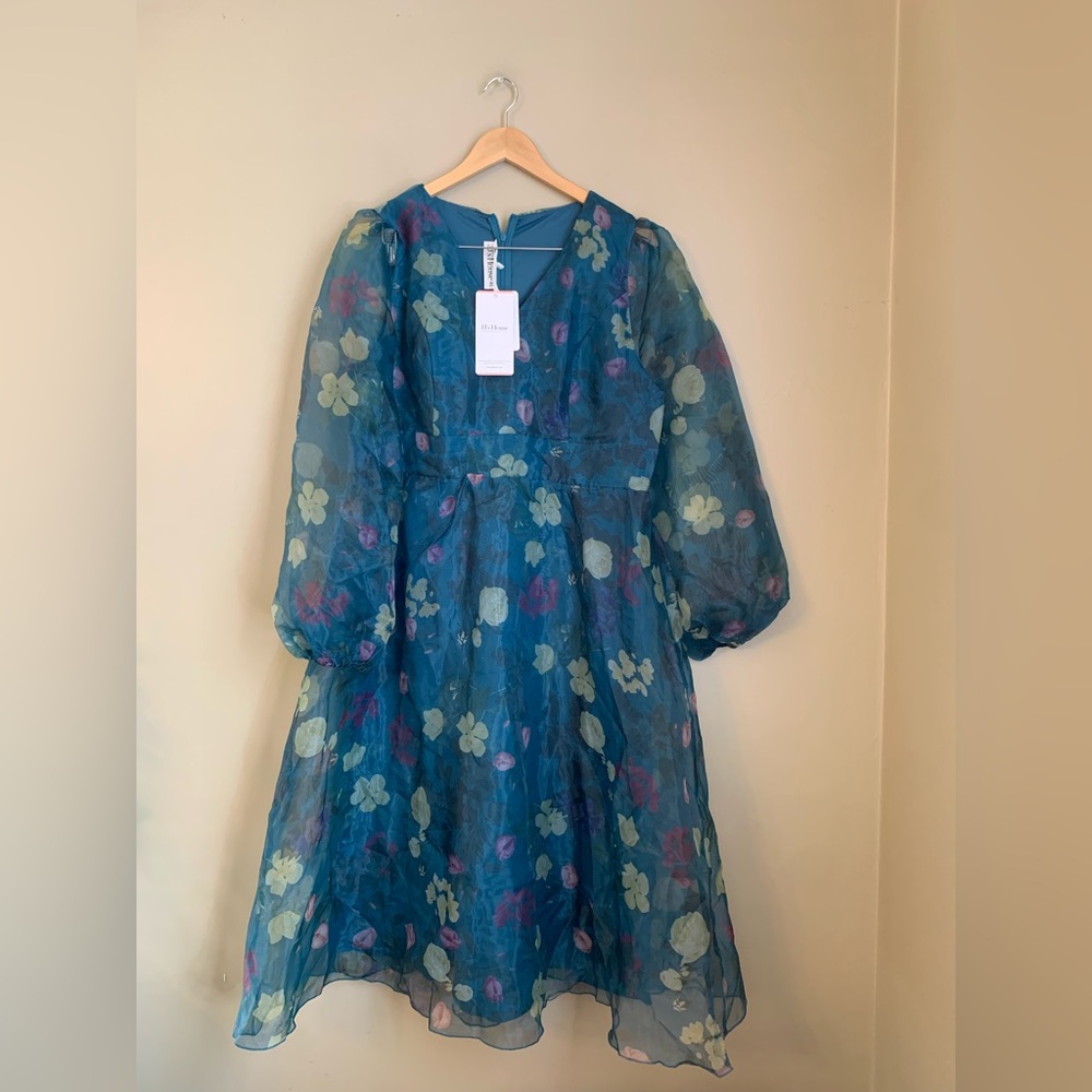 JJ's House NWT women’s Midi dress size XL Long sleeve Floral Wedding Guest